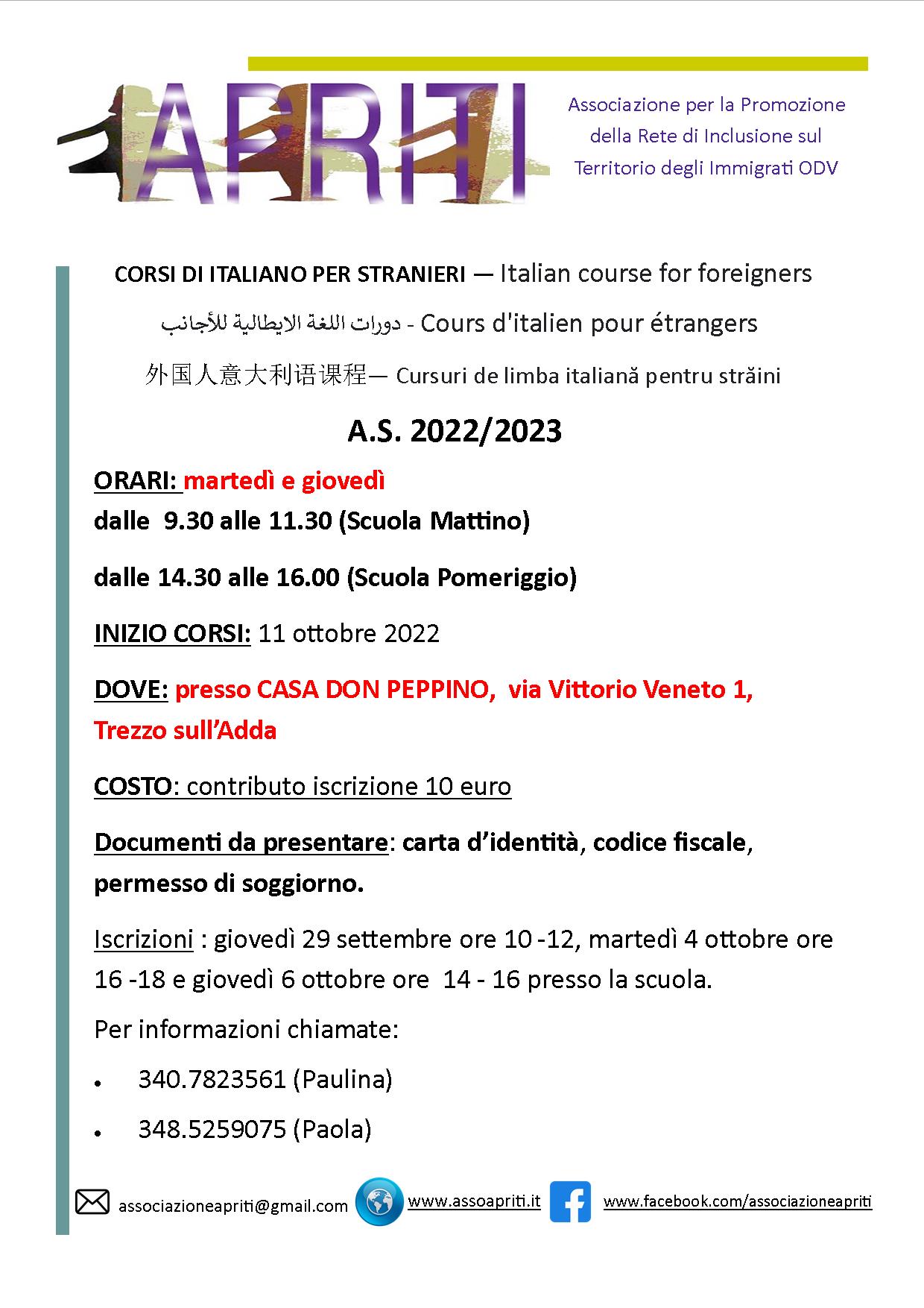 volantino apriti corsi lingua italiana 2022 verticale