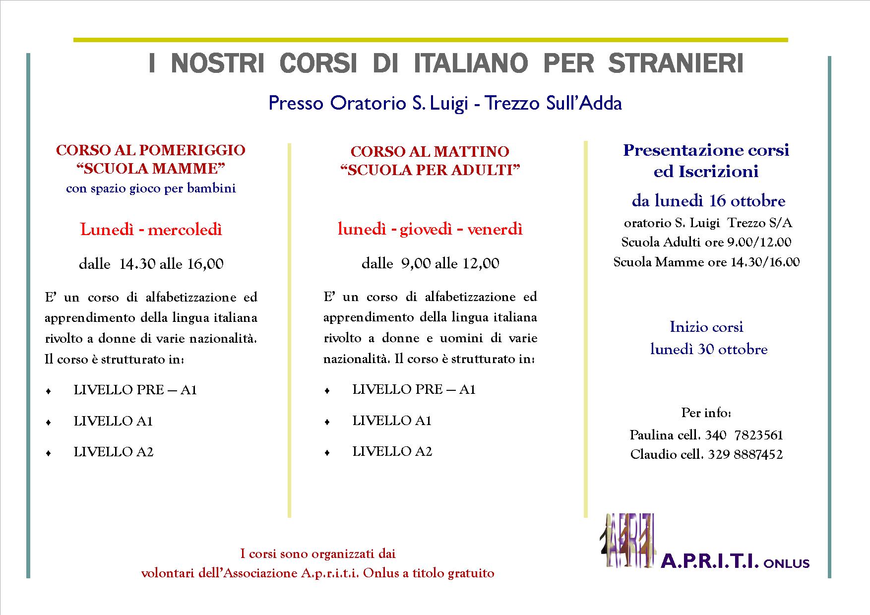 volantino apriti corsi lingua italiana retro